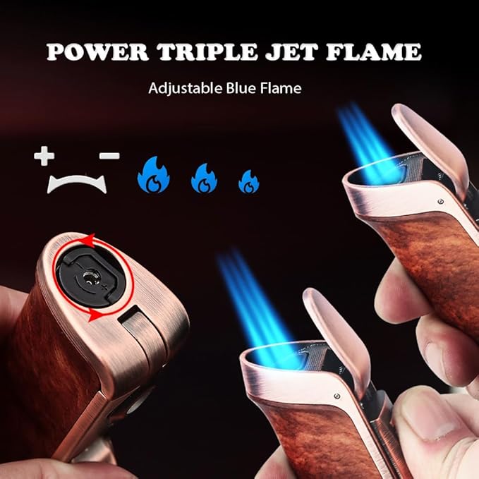 HONEST Triple Jet Torch Lighter Built-in Punch Visible Gas Window Refillable Gas Adjustable Flame Intensity Pocket Lighter Gift for Men BBQ Kitchen Fireplace Candle.Empty Without Gas (Lighter Cutter)