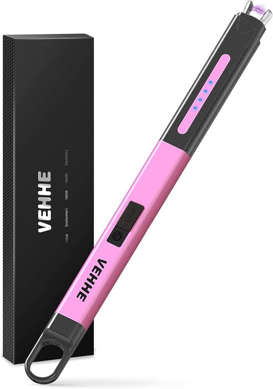 VEHHE Lighter, Electric Candle Lighter Rechargeable, Windproof & Flameless Arc Lighter for Candles, USB Long Lighter for Kitchen Camping（Purple）