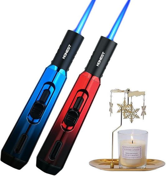 PROMISE Torch Lighters, Butane Lighters Refillable Single Jet Flame for Candle Grill BBQ Camping Gas Not Included (2 Pack BL&RD)