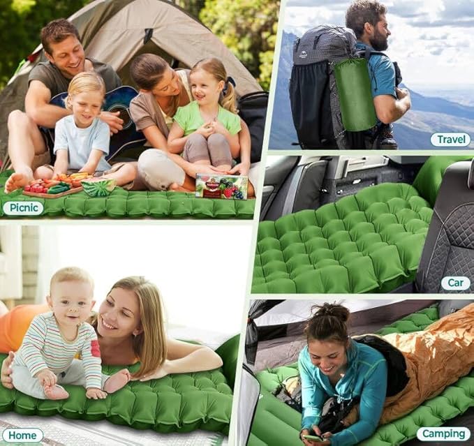 Sleeping Pad for Camping Large,79×28×4"Inflatable Camping Pad Built-in Foot Pump and Pillow,Single Camping Air Mattress,Ultralight & Portable Camping Mattress Sleeping Pad for Hiking,Tent,Army Green
