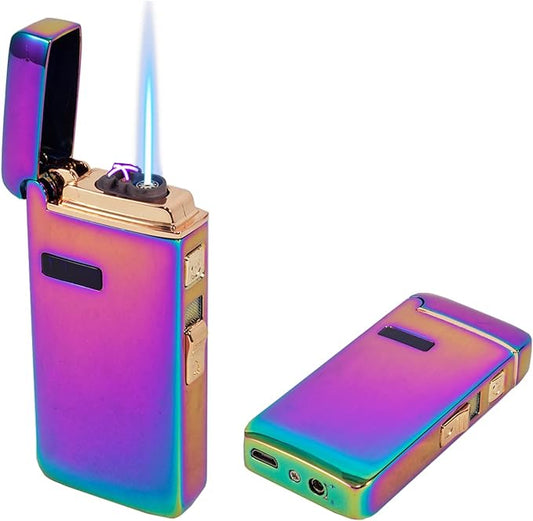Electric Lighters 3 in 1 Rechargeable Windproof Butane Refillable，Dual Arc and Blue Jet Flame, USB Charge Type-C Cable in Gift Box, Gas Fuel Not Included