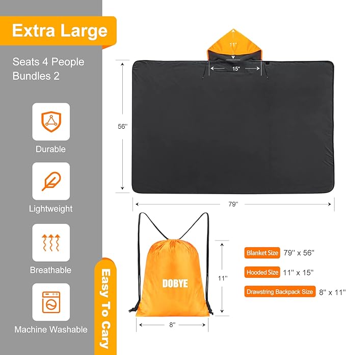 DOBYE Hooded Stadium Blanket, Large Waterproof Outdoor Fleece Blanket, Windproof Wearable Portable Warm Mat for Camping