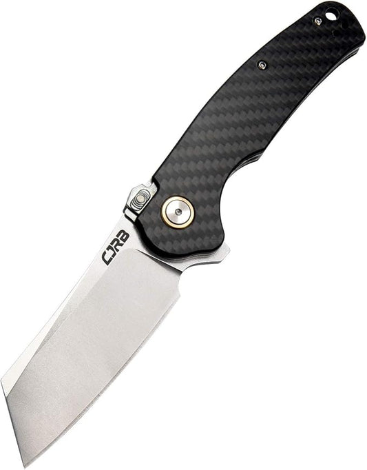 CJRB Crag Tactical Knife,Cleaver Pocket Folding Knife with Stonewash AR-RPM9 Steel Blade and Carbon Fiber Handle for Men Outdoor, Survival, Camping and EDC Black (J1904R)