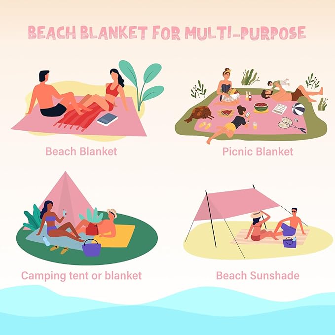 Beach Blanket Waterproof Sandproof 1-8 Adult Oversized 9'×10' Lightweight Durable Compact Sand Free Beach Mat for Travel Camping Hiking Picnic Blanket Extra Large