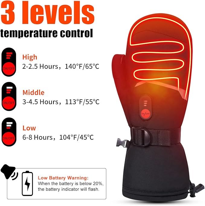 Heated Ski Gloves Mens Women Kids Mittens Electric Rechargeable Battery Gloves for Winter Skiing Skating Snow Camping Hiking Heated Arthritis Hand Warmer Gloves