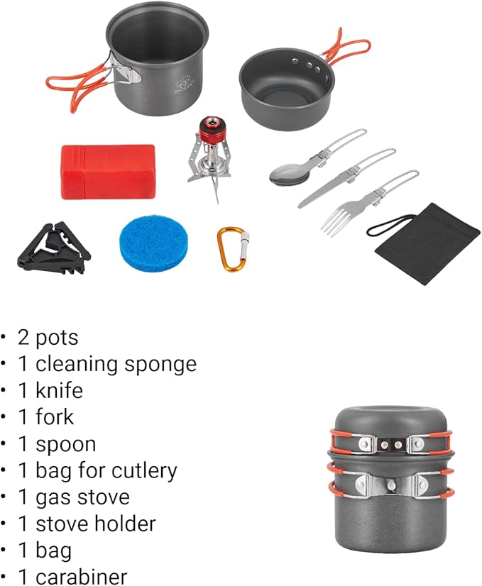 Bulin 24/13/11/8/4 PCS Camping Cookware Mess Kit Lightweight Backpacking Cooking Set Outdoor Cook Gear for Family Hiking, Picnic(Kettle, Pot, Frying Pan, Bowls, Plates, Spoon)