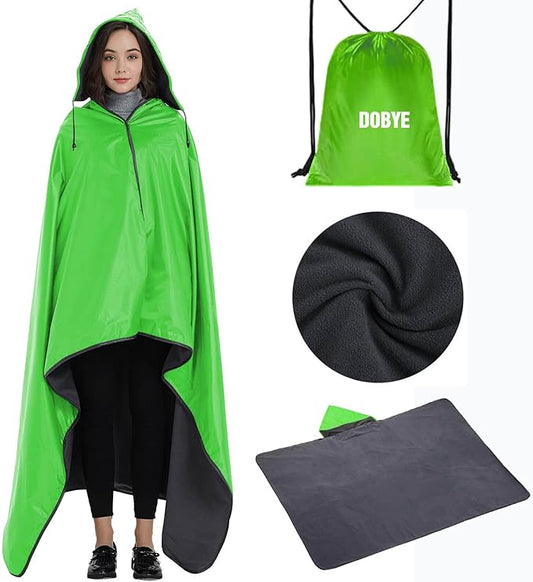 DOBYE Hooded Stadium Blanket, Large Waterproof Outdoor Fleece Blanket, Windproof Wearable Portable Warm Mat for Camping