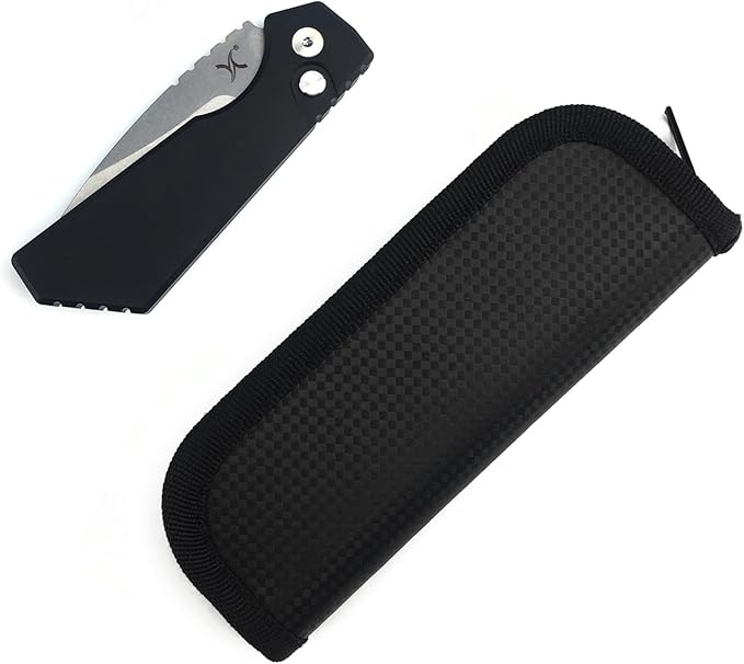 HUAAO 7.05’’ Folding Knife with 2.44’’ D2 Steel Blade Aluminum Handle, EDC Pocket Knife with Clip Nylon Bag for Camping Hunting Fishing