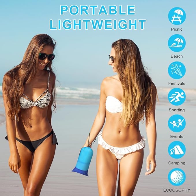 Ainiv Beach Blanket Beach Mat, Sandproof Waterproof Beach Mat, Extra Large 82 * 79 in (5-7 People) Picnic Blanket with 1 Storage Bag, 1 Carabiner & 4 Fixed Nails for Beach, Camping, Hiking, Picnic