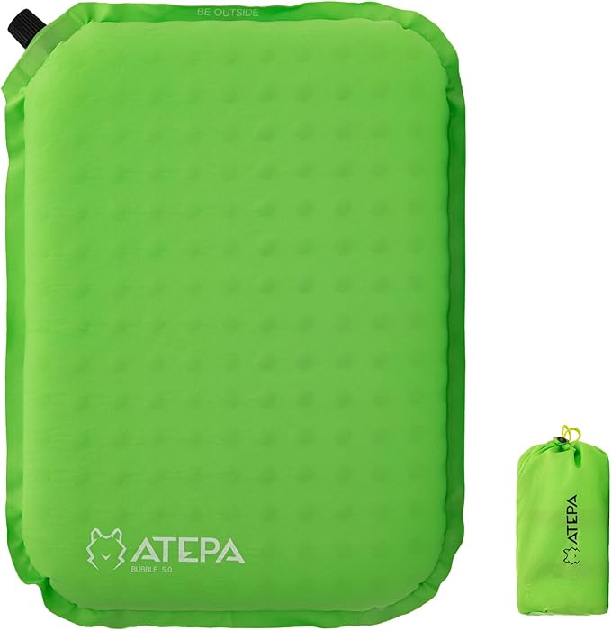 ATEPA Inflatable Seat Cushion Lightweight Self-Inflatable Memory Foam Seat Cushion for Stadium Airplane Trevel, Waterproof Portable Seat Cushion for Backpacking Camping Chair Pad, Llight Green
