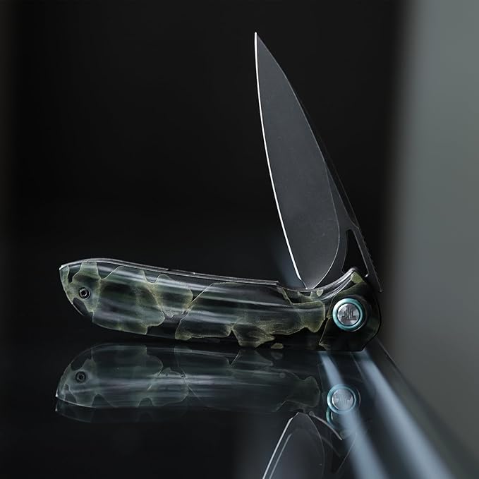 Folding Knife,3.48" Black PVD Blade Raffir Noble Handle with Deep Carry Pocket Clip,Cool Camping Hunting Flipper Knives for Men,Sgr-07