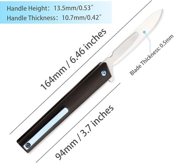 G37 Small Pocket Scalpel Knife, 10pcs #60 Replaceable Blades, Compact Slim Gentleman's Flipper Folding Scalpel EDC Utility Knives with Blue Titanium Pocket Clip (Black)