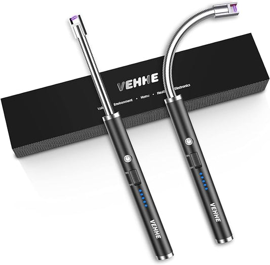 VEHHE USB Lighter, Candle Electric Lighter with Safety Lock Rechargeable Arc Lighter with LED Display, 360° Flexible Long Neck Lighters for Candles Grilling Cooking Barbecue Camping Windproof