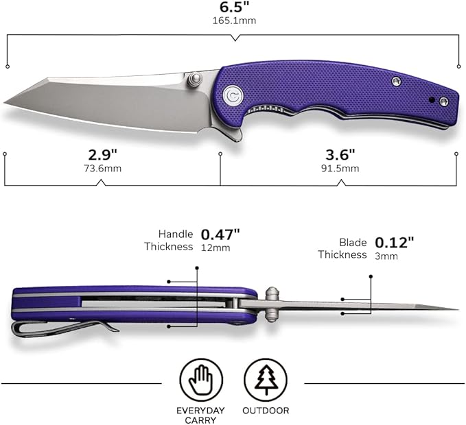 CIVIVI P87 Folder EDC Knife, Kaila Cumings 2.9-in Nitro-V Silver Bead Blasted Blade Reverse Tanto, G10 Handle with A Thumb Stud Liner Lock Folding Pocket Knife for Everyday Carry (Purple)