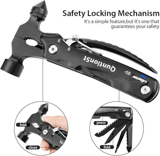 Mens Stocking Stuffers, Gifts for Men, Survival Hammer Multitool,Christmas Gifts for Dad, Emergency Escape Car Safety Hammer Multi-Tool 12 in 1,Cool Gadgets forCamping Hiking Household,Mini Multi tool