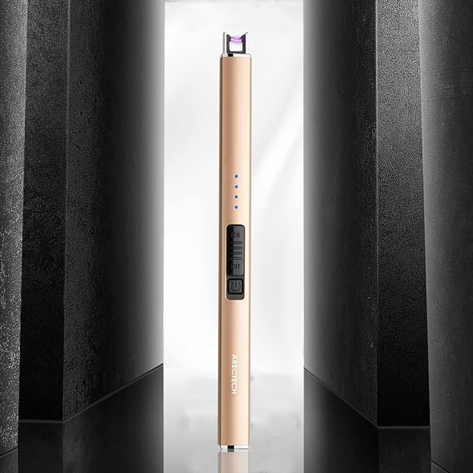 ARECTECH Lighter Electric Lighter Candle Lighter Rechargeable Type-C USB Lighter Plasma Arc Lighters for Candle Camping Kitchen Gold