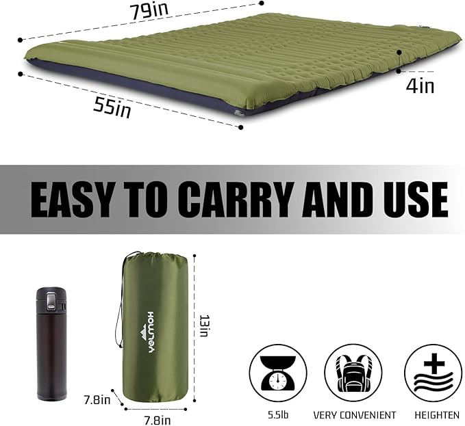 Megior Camping Sleeping Pad, Extra Thickness 4 Inch Inflatable Sleeping Mat Lightweight Waterproof Camping with Built-in Pump Air Mattress for Backpacking, Hiking, Tent, Traveling