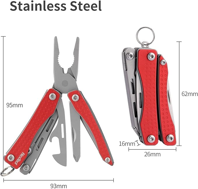 Nextool EDC Keychain Multitool, 10 in 1 Mini Pocket Knife Multi Tool with Needlenose Pliers, Scissors, Mini Useful Cool Gadgets for Men, Father's Day Gifts from Daughter-Red