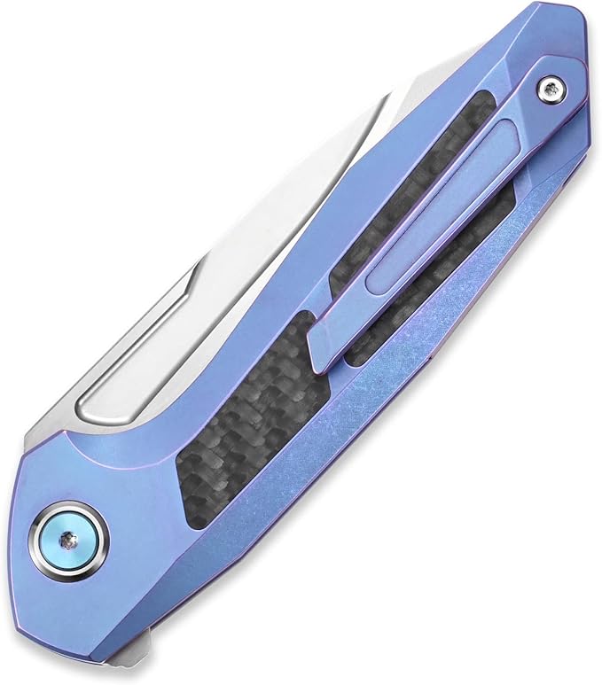 Sitivien ST996 Folding Knife,Handmade M390 Pearlescent Polishing Blade,Titanium & Carbon Fiber Handle Pocket Knife for Outdoor Camping,Hiking,Hunting(Blue)
