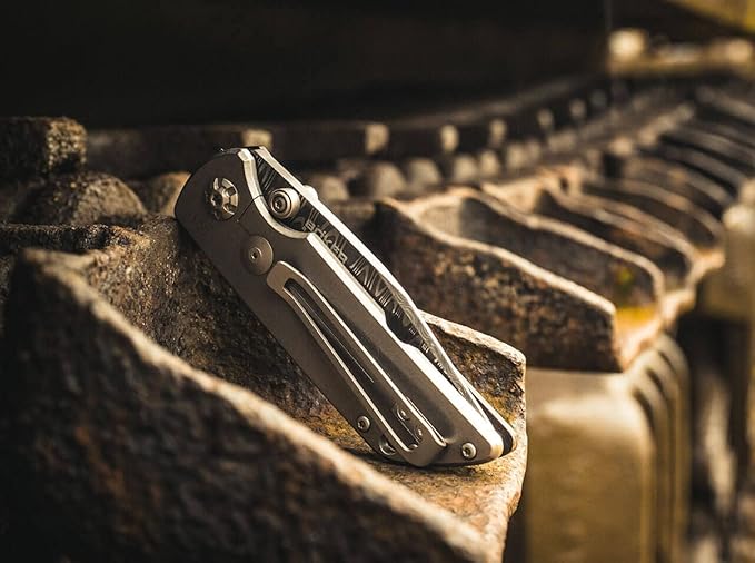 Böker Manukaftur Solingen M4 Sherman Damascus - Folding Collector's Pocket Knife Crafted from Recovered M4 Tank Materials, Made in Germany