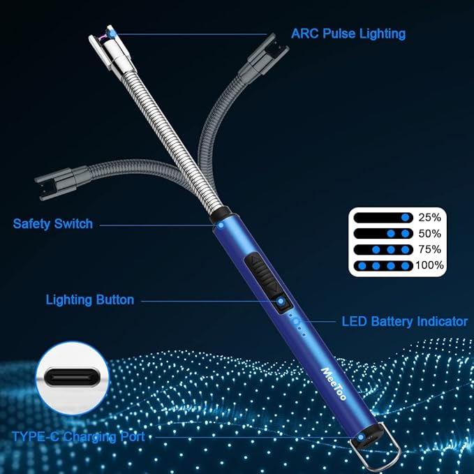 MeeToo Lighter Electric Candle Lighter Rechargeable USB Lighter Plasma Arc Lighter for Candle Camping (Dark Blue)