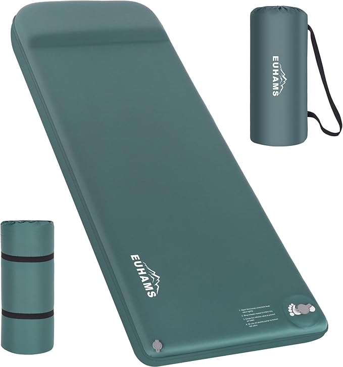 Camping Sleeping Pad - Ultra-Thick Camping Mattress Pad with Built-in Foot Pump Memory Foam Camp Pad - Easy Inflate&Deflate - 4-Season Portable Camp Sleeping Mat with Pillow for Travel/Car/Tent/Home