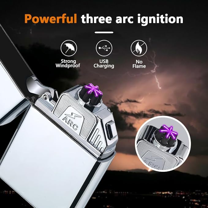 Electric Six Arc Lighter Plasma Lighter Lighter Rechargeable USB Lighter No Butane Lighter Windproof Flameless Lighter Cool Lighter with Gift Box for Men, Women, Holiday(Silver)