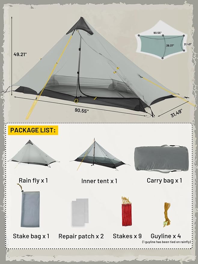 LANSHAN Ultralight Tent 3-Season Backpacking Tent for 1-Person or 2-Person Camping, Trekking, Kayaking, Climbing, Hiking
