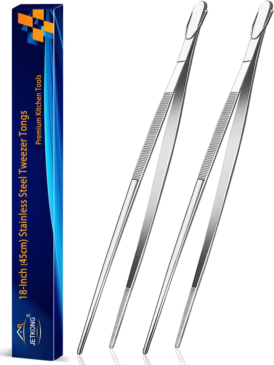 JETKONG 18 Inch (45cm) Extra Long Barbecue Tongs, Heavy Duty Giant Tweezer Tongs for Grilling and BBQ, Set of 2 (Point Tips)