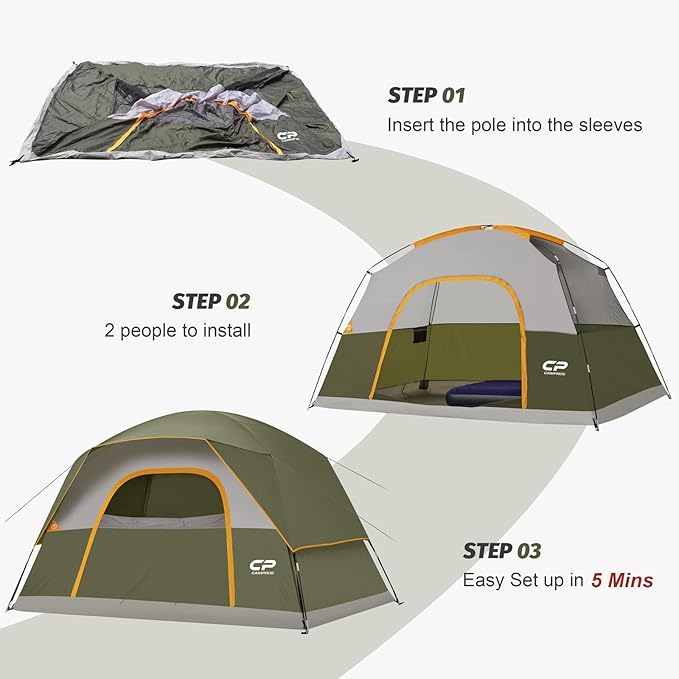 CAMPROS CP Tents for Camping 6 Person Waterproof Windproof Double Layer Family Camping Tent, Easy Setup Dome Tent with Large Mesh Windows & Wider Door for Outdoor Camping & Hiking