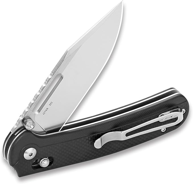 Ganzo G768-BK EDC Folding Pocket Knife Razor Sharp D2 Stainless Steel Blade G10 Handle with Clip Outdoor Foldable Not Automatic Knife Hunting Fishing Hiking Gear Best Gift for Men (Black)