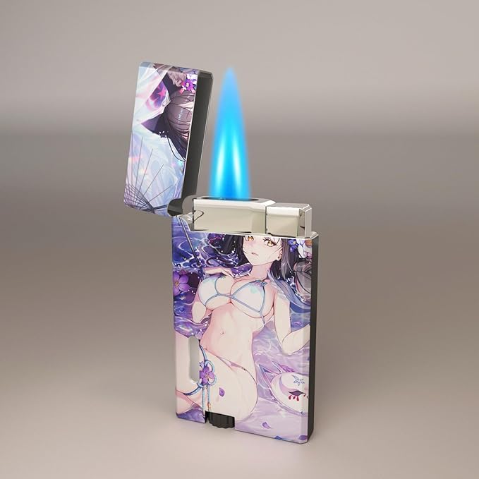Anime Girl Windproof Butane Jet Torch Lighter,Funny Cool Lighters,Adjustable Jet Flame Torch,Refillable,Grill BBQ Candle Camping(Without Gas)