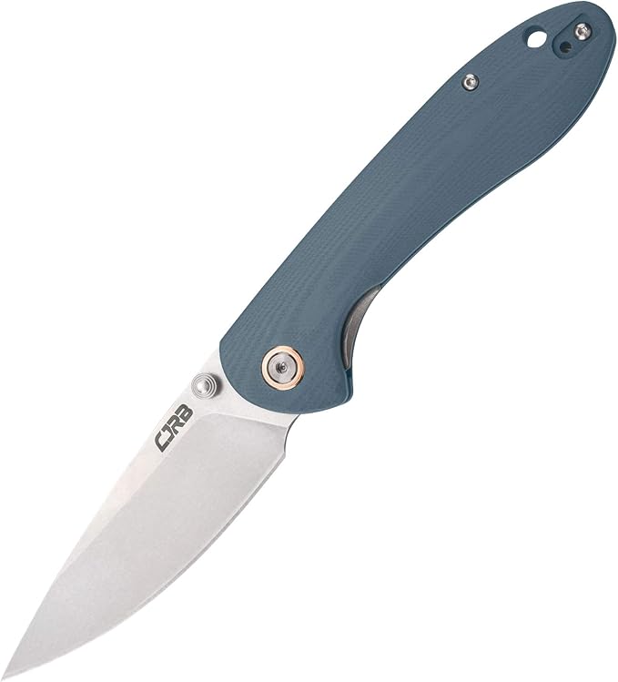 CJRB Folding Knife Feldspar Pocket Folding Knife Stonewash D2 Steel Blade G10 Tactical Handle EDC Knife,Blue Handle-Large(J1912)