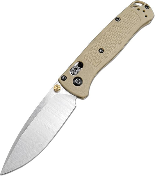 HUAAO Mini Bugout Folding Pocket Knife, Plain Edge, Thumb Stud Manual Open, Glass Reinforced Nylon Grivory Handle with Belt Clip for Camping(440C blade)