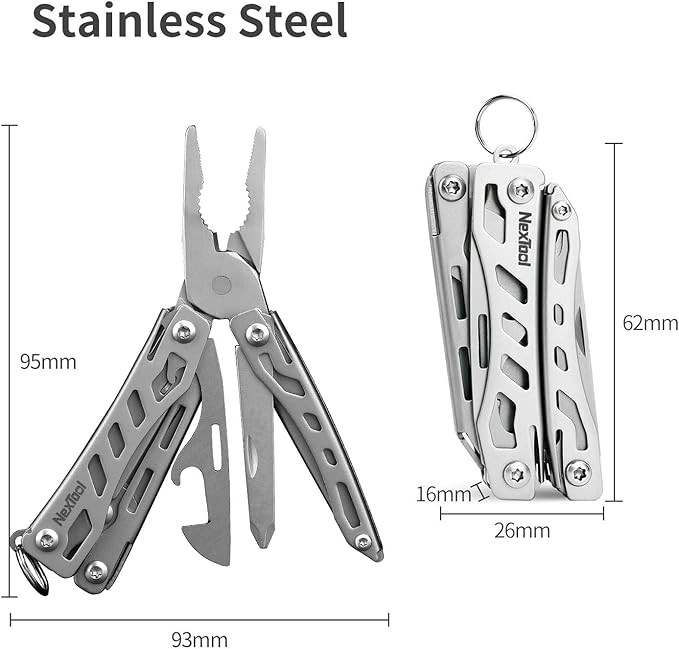 Nextool EDC Keychain Multitool, 10 in 1 Mini Pocket Knife Multi Tool with Needlenose Pliers, Scissors, Mini Useful Cool Gadgets for Men, Father's Day Gifts from Daughter-Sliver