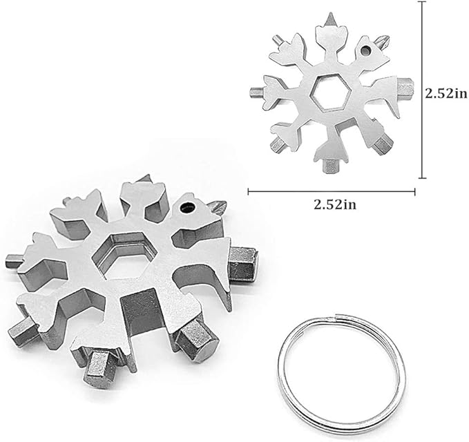 Snowflake Multi-Tool - 19-in-1 Stainless Steel Snowflake Tool with Keychain, Screwdriver, Bottle Opener, Compact and Portable for Outdoor Adventure and Daily Use