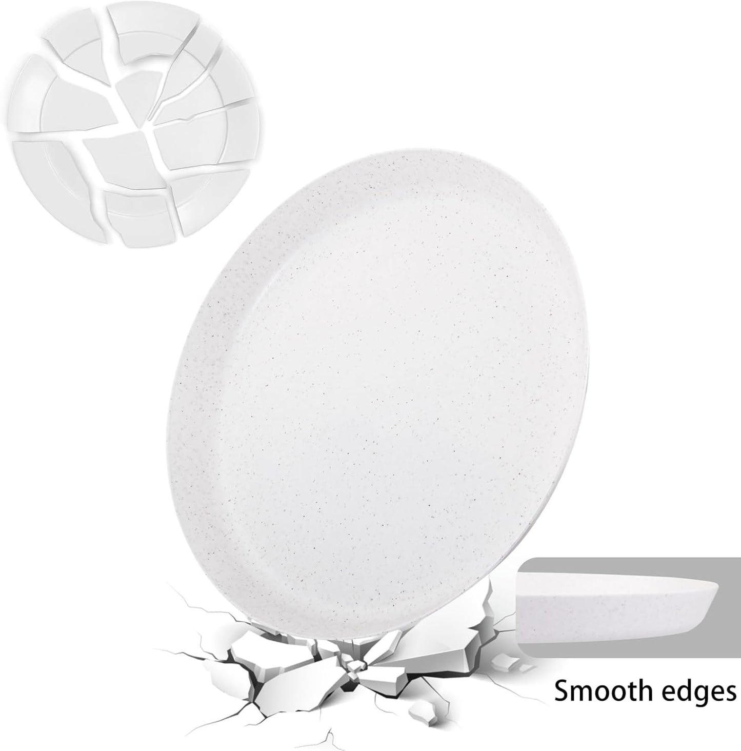 18pcs White Wheat Straw Dinner Plates - Lightweight, Unbreakable, Premium Reusable Plates for Family Dinner, School, Picnic