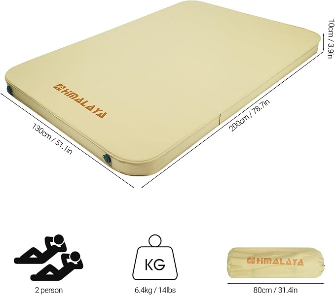 Self Inflating Sleeping Pad - 3.9" Thick Memory Foam for 2 Person - 4 Seasons Portable Lightweight Sleeping Mats for Camping Camping Mattress Pad for Backpacking Hiking Camping Essentials (Double)