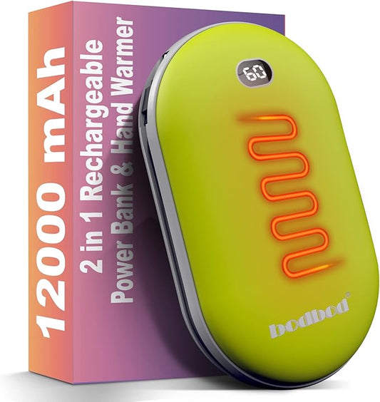 12000mAh Hand Warmers rechargeable & Power Bank 2in1 Battery with charge cable USB Electric Hand Warmer Reusable Portable hot hands Heater Pocket Warmer Handwarmer for Winter outwork Camping Fishing Golf