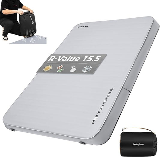 KingCamp Extra 5.9 INCH Thick Double Self Inflating Camping Mattress with 11 R-Value, Sleeping Pad Enlarge Foam Camping Pad, 4 Season Insulated Camping Mat for Tent, Car, Gray