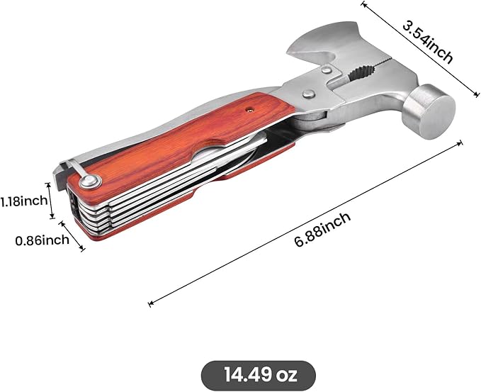 Multitool Camping Gear 12 in 1 Mini Hammer Survival Tool for Men Multipurpose Tool for Home, Camping Equipment，Work, Hammer, Pliers, Survival Knife (Axe)