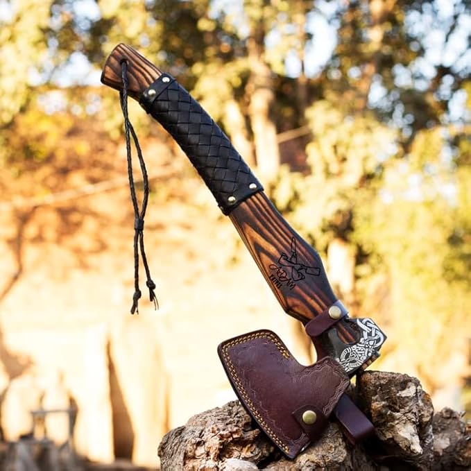 Handmade Gift Forged Carbon Steel Viking Axe, Camping Hatchet with Ash Wood Shaft (Medieval Axe)