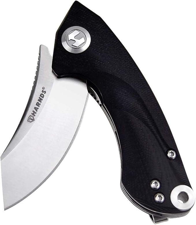 Harnds Ballet Folding Knife with Sandvik 14C28N Blade Camping Pocket Knife with Deep Carry Pocket Clip G10 Handle Flipper Open Liner Lock EDC (black)
