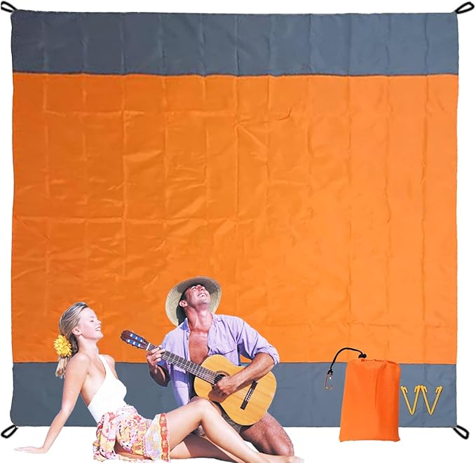 Orange Beach Blanket, Large Oversized Beach Mat Intimate Choice of Beach Accessories for Outdoor Travel Camping Hiking Good Gift (L-OrangeGrey)