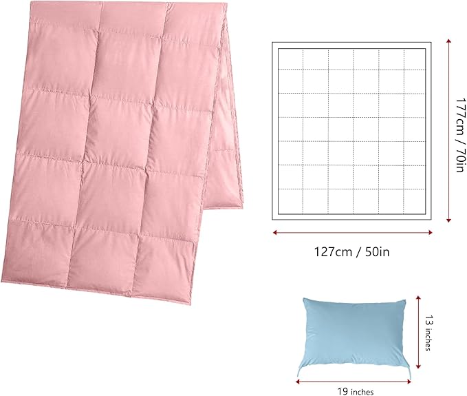 Soft Down Blanket Fluffy Lightweight Warm, Compact Portable Travel Throw Camping Blanket & Pillow Cushion, Airplane Train Beach Glamping Indoor Outdoor, 800 Fill Power 50x70'' Baby Pink