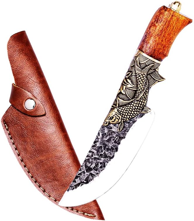 Camping Knives with Rosewood Handle - 5.32 inch Steel Blade, Professional outdoor camping, hiking multifunctional knife