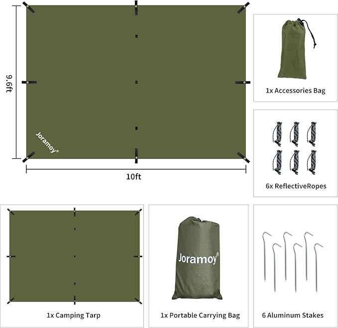 Hammock Rain Fly 10×10FT - Waterproof Camping Tarp Portable Tent Tarp Premium Backpacking Tarp Sheleter with UV Protection Layer for Camping Hiking Outdoor(OdGrreen)