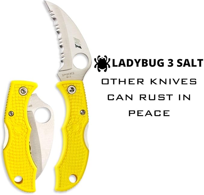 Spyderco Ladybug 3 Salt Lightweight Knife with 1.88" Corrosion Resistant H-1 Hawkbill Blade and Durable Hi-Viz Yellow FRN Handle - SpyderEdge - LYLS3HB