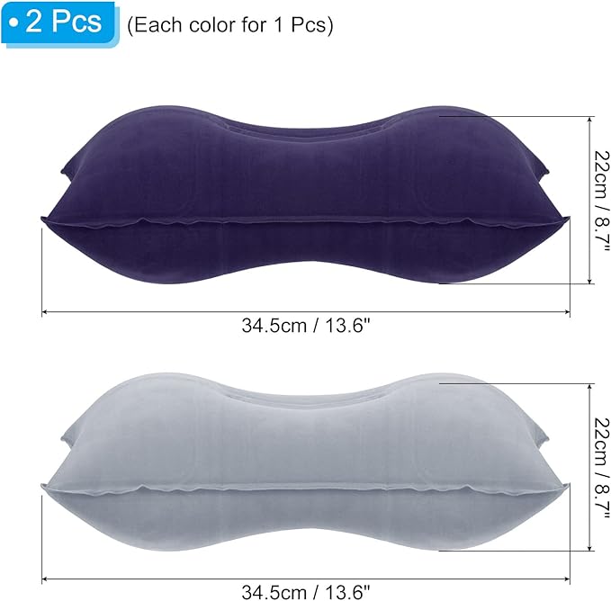 PATIKIL Inflatable Pillow, 2 Pack Ultralight Camping Travel Pillow Desk Rest Neck Support for Hiking Backpacking Office, Gray Dark Purple
