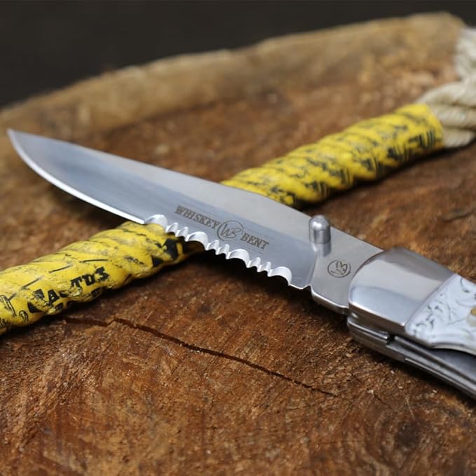 WHISKEY BENT HAT CO. Locking Trapper Folding Pocket Knife 4.125" Closed Length 440C Stainless Steel Blades (Toro - Serrated)